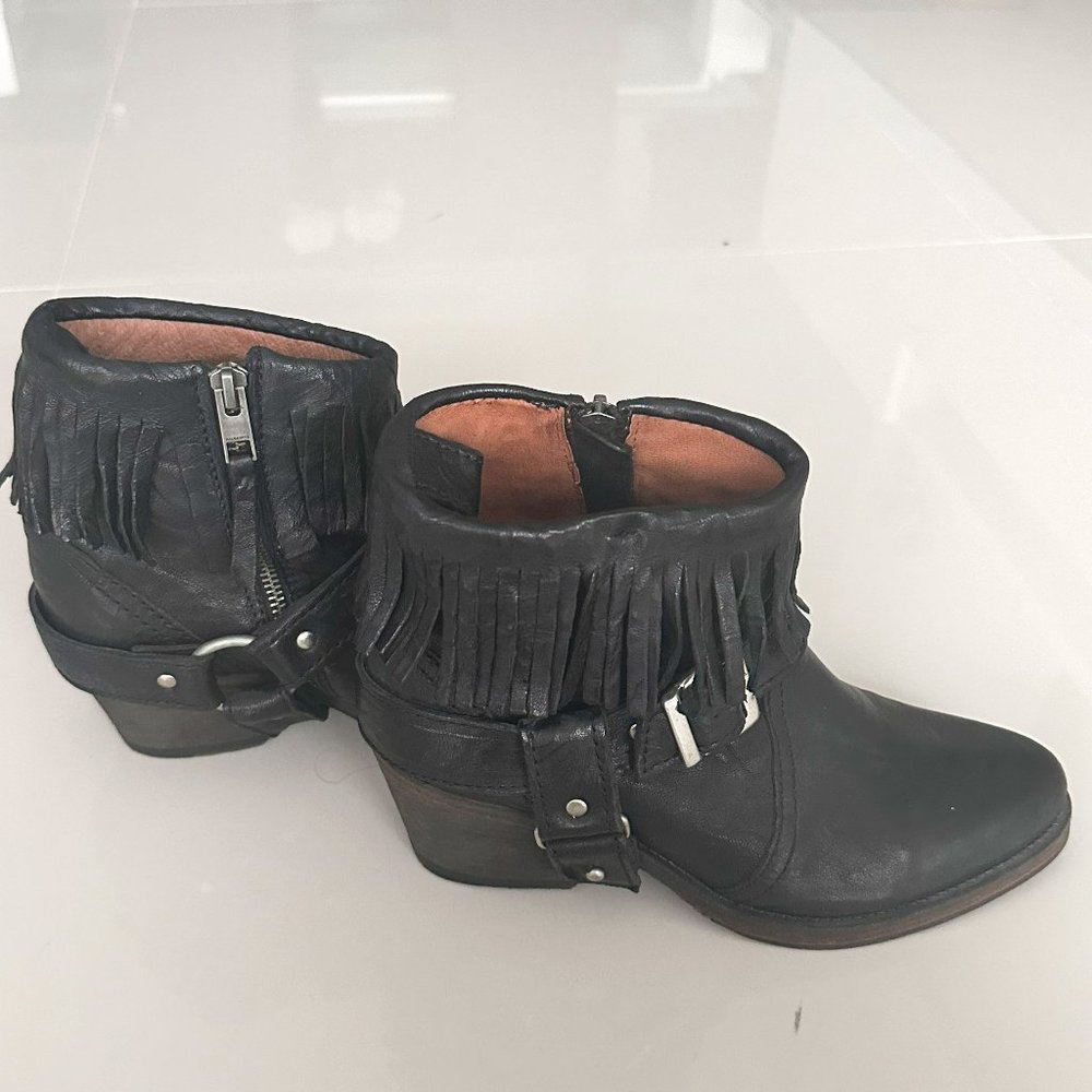 All Saints Black Fringe Western Booties - Size 7
